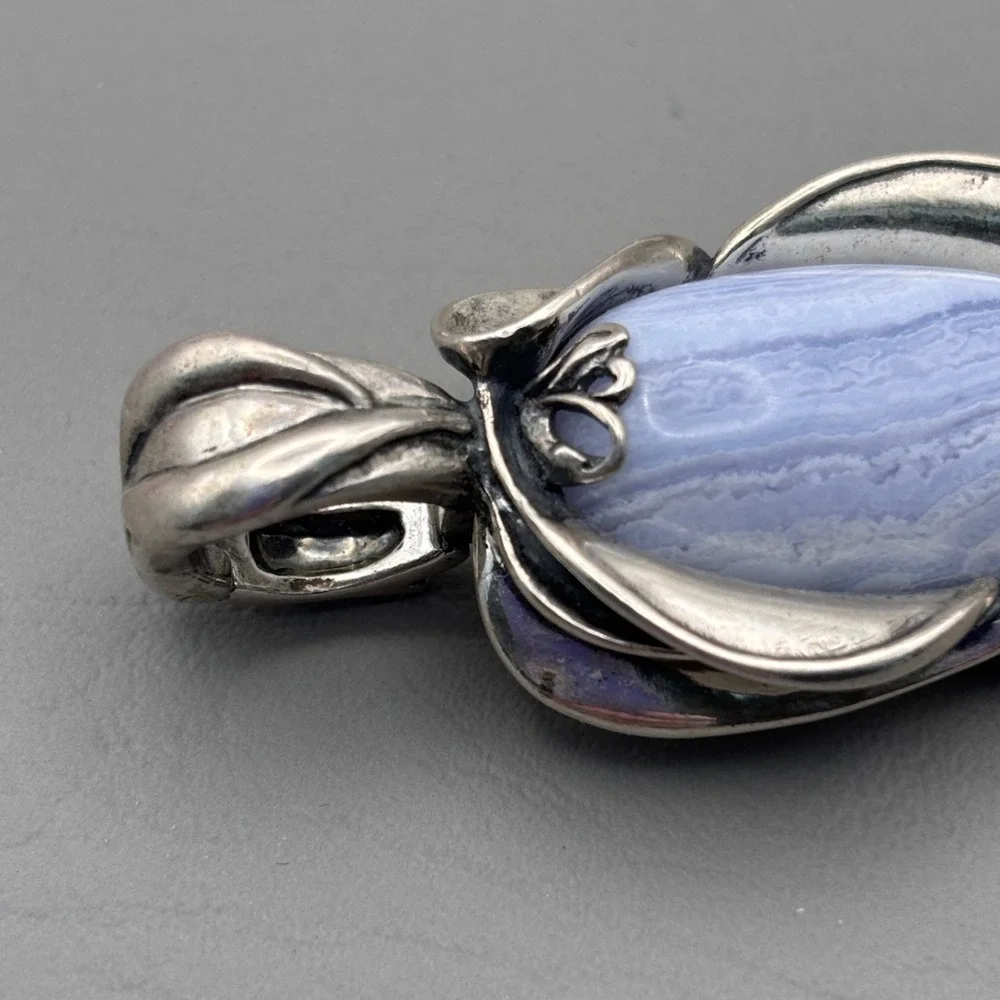 Vintage Carolyn Pollack Relios Sterling Blue Lace Agate Pendant 2